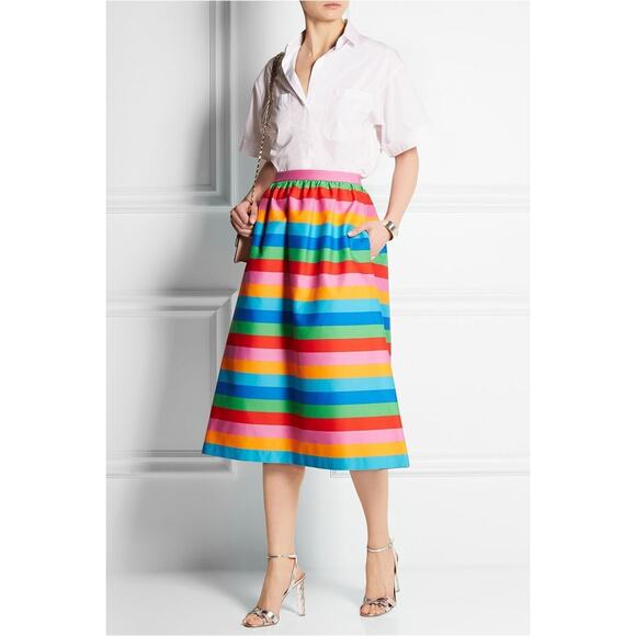 Valentino '1973 Collection' Silk Blend Striped Rainbow Skirt 2015 Resort Size 2 - Picture 2 of 7